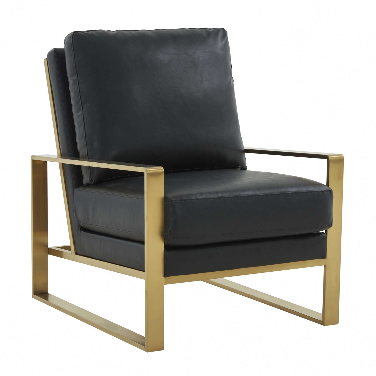 LeisureMod Jefferson Leather Armchair with Gold Frame and Octagon Coffee Table with Geometric Base | Armchairs | Modishstore - 8