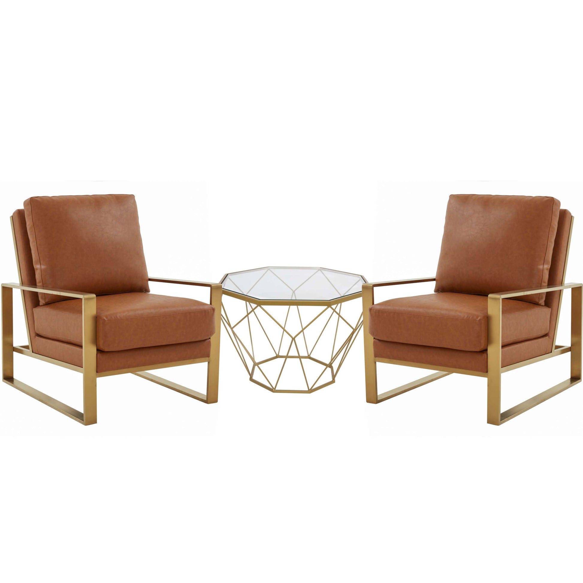 LeisureMod Jefferson Leather Armchair with Gold Frame and Octagon Coffee Table with Geometric Base | Armchairs | Modishstore - 16