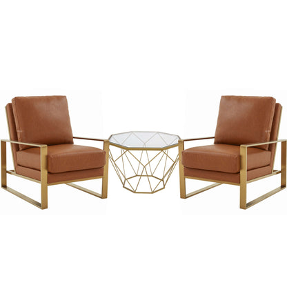 LeisureMod Jefferson Leather Armchair with Gold Frame and Octagon Coffee Table with Geometric Base | Armchairs | Modishstore - 16