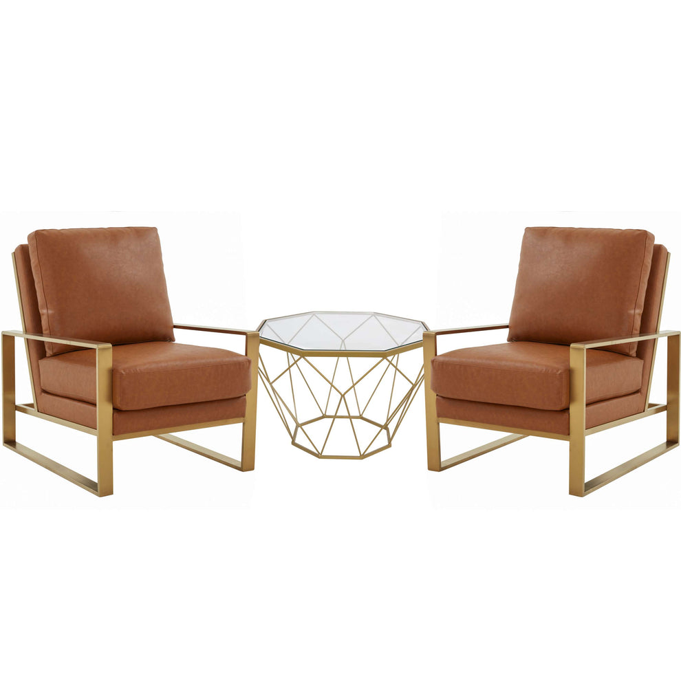 LeisureMod Jefferson Leather Armchair with Gold Frame and Octagon Coffee Table with Geometric Base | Armchairs | Modishstore - 16