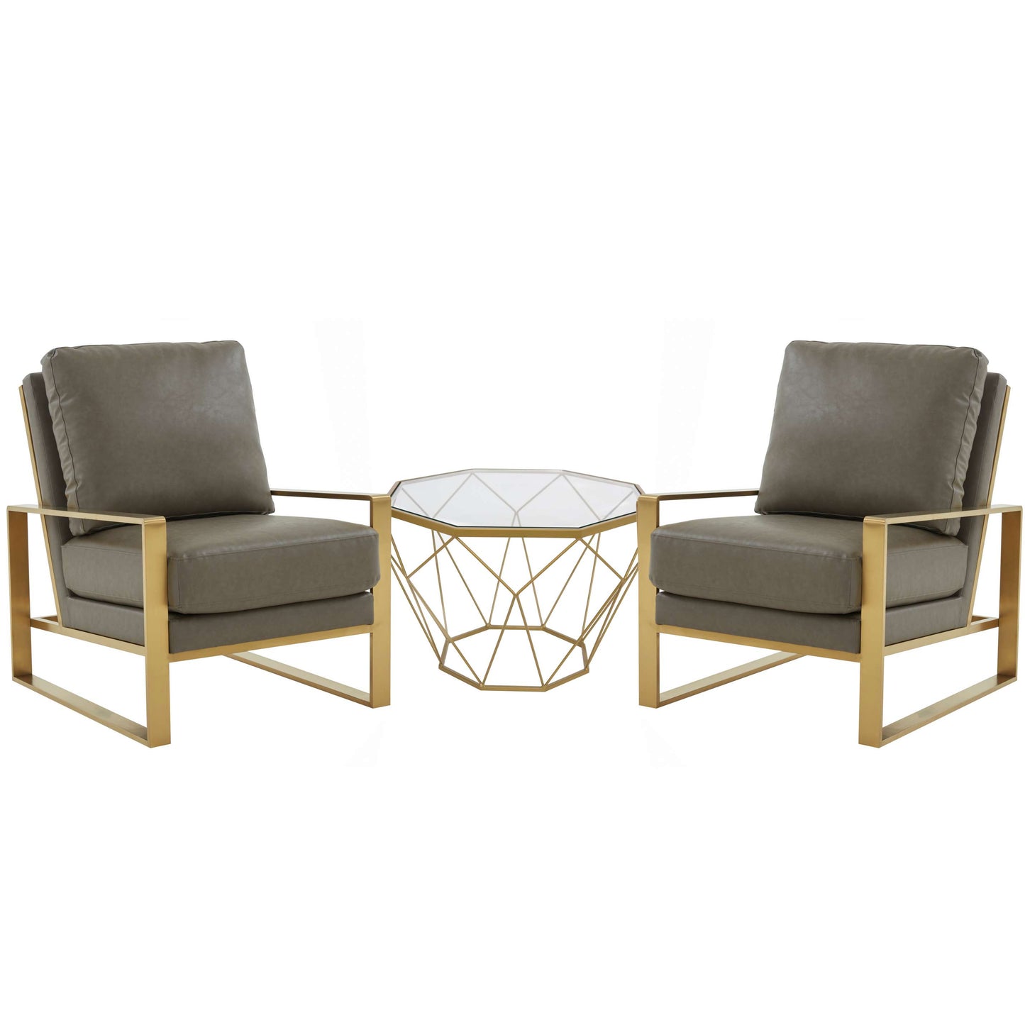 LeisureMod Jefferson Leather Armchair with Gold Frame and Octagon Coffee Table with Geometric Base | Armchairs | Modishstore - 30