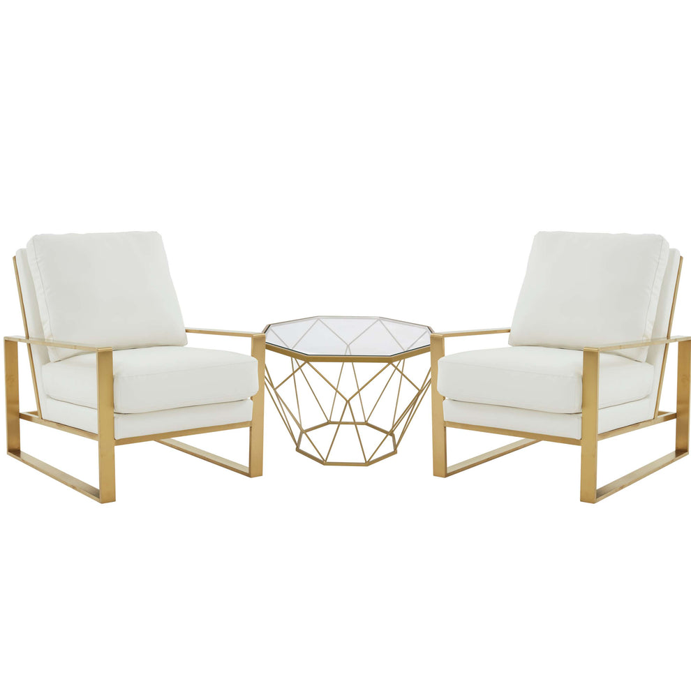 LeisureMod Jefferson Leather Armchair with Gold Frame and Octagon Coffee Table with Geometric Base | Armchairs | Modishstore - 44