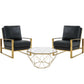 LeisureMod Jefferson Leather Armchair with Gold Frame and Large Octagon Coffee Table with Geometric Base | Armchairs | Modishstore