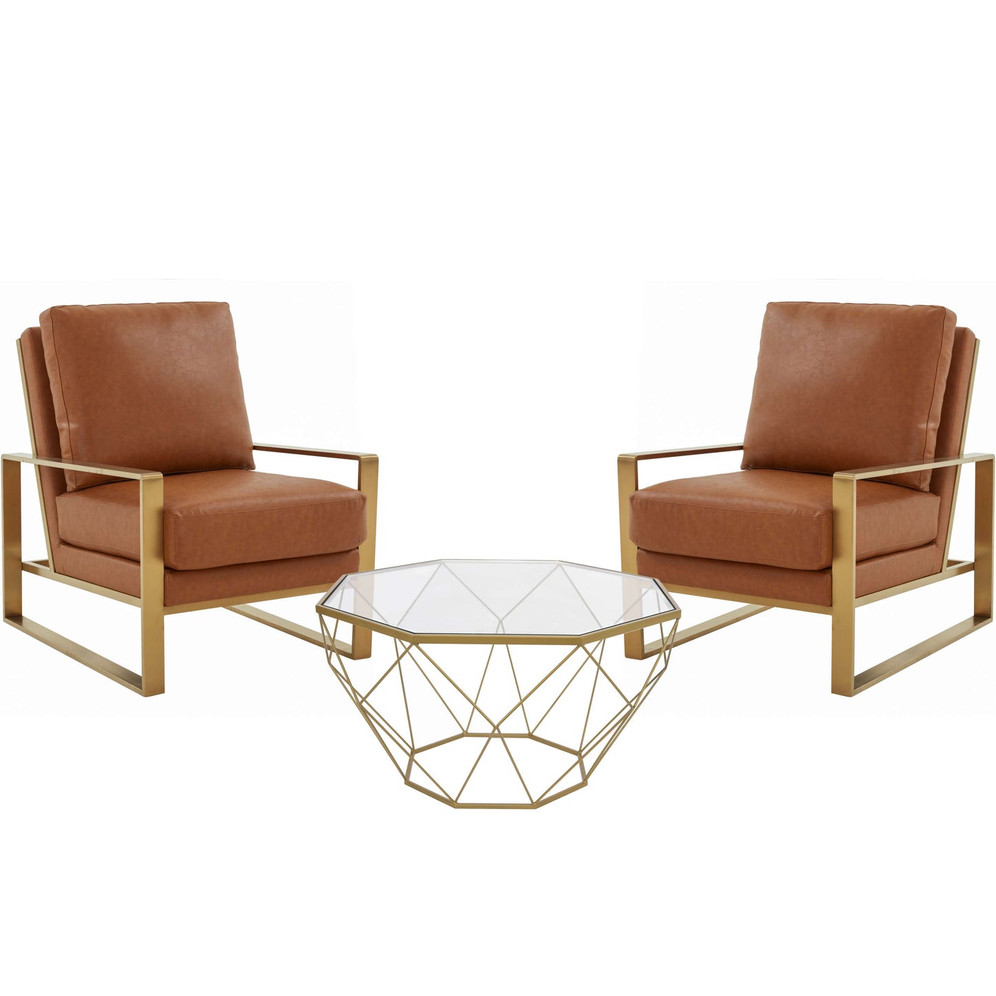 LeisureMod Jefferson Leather Armchair with Gold Frame and Large Octagon Coffee Table with Geometric Base | Armchairs | Modishstore - 14