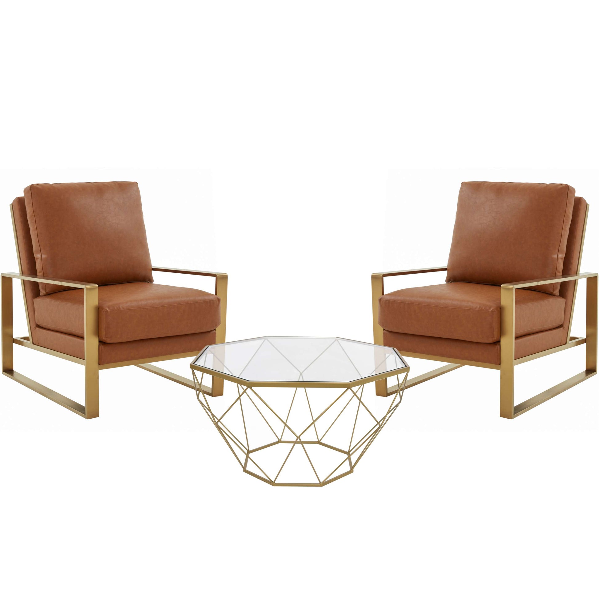 LeisureMod Jefferson Leather Armchair with Gold Frame and Large Octagon Coffee Table with Geometric Base | Armchairs | Modishstore - 14