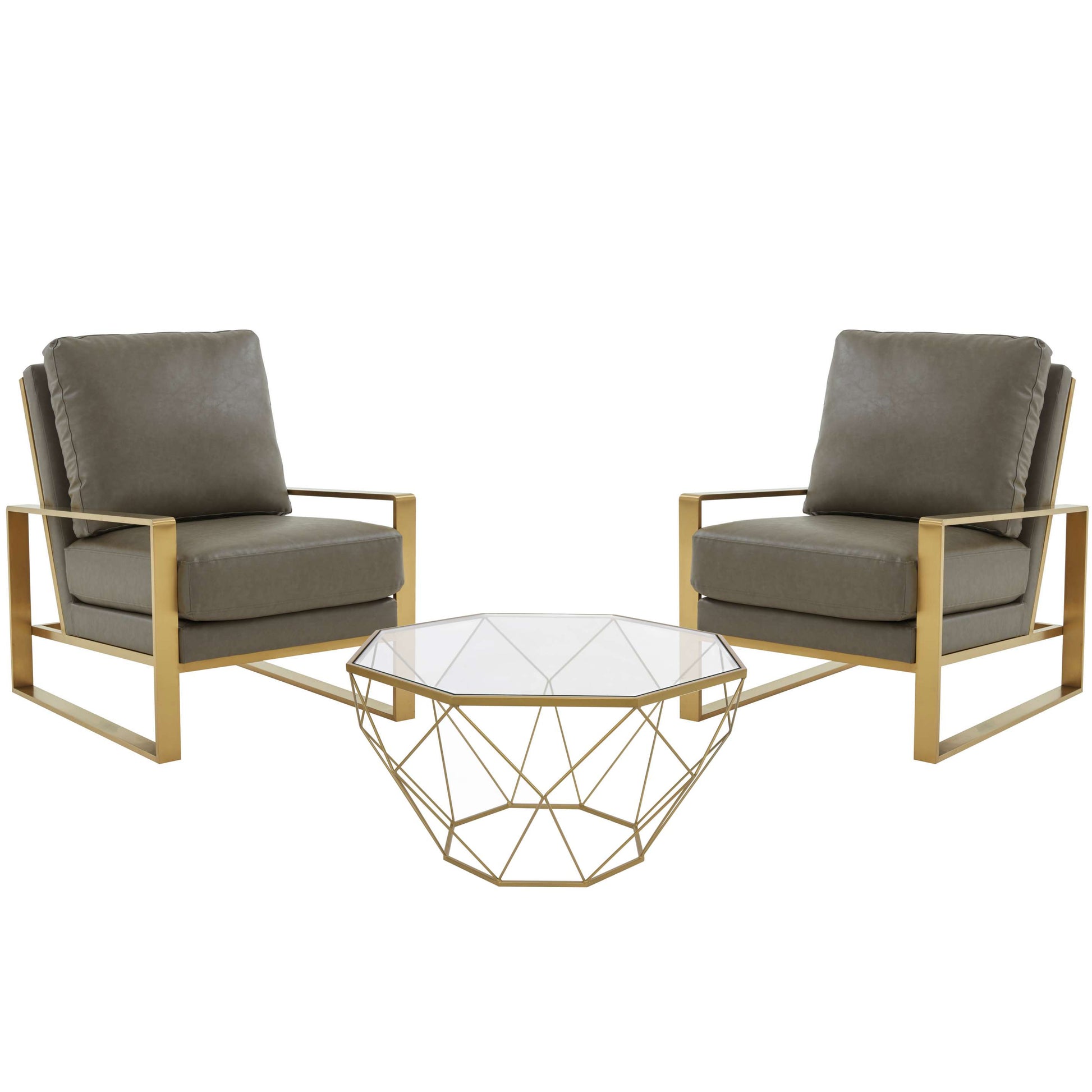 LeisureMod Jefferson Leather Armchair with Gold Frame and Large Octagon Coffee Table with Geometric Base | Armchairs | Modishstore - 27