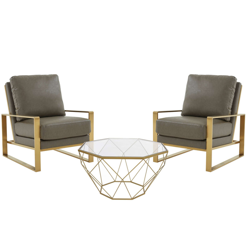 LeisureMod Jefferson Leather Armchair with Gold Frame and Large Octagon Coffee Table with Geometric Base | Armchairs | Modishstore - 27