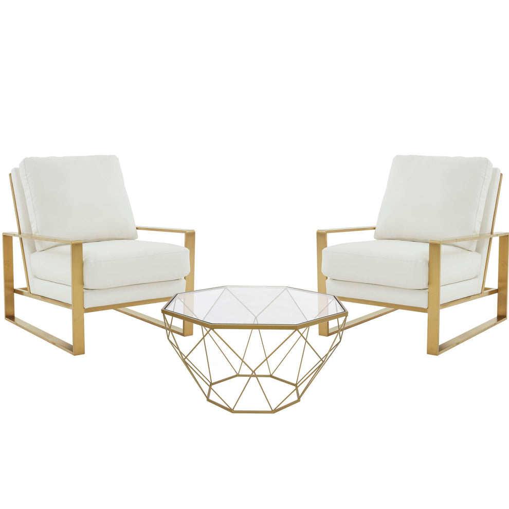 LeisureMod Jefferson Leather Armchair with Gold Frame and Large Octagon Coffee Table with Geometric Base | Armchairs | Modishstore - 53