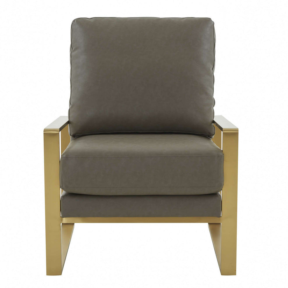 LeisureMod Jefferson Modern Leather Armchair with Gold Frame and Round Coffee Table with Glass Top and Metal Base | Armchairs | Modishstore - 33