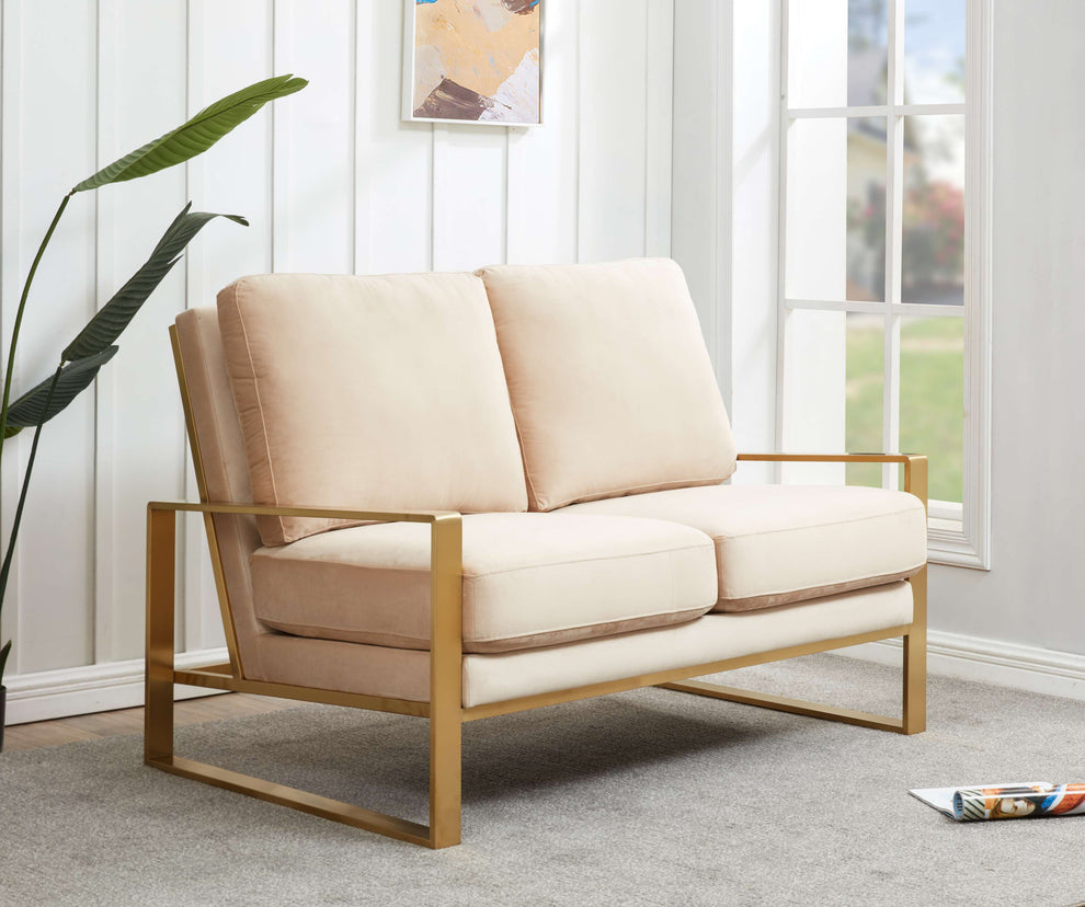 Leisuremod Jefferson Contemporary Modern Velvet Loveseat With Gold Frame | Loveseats | Modishstore