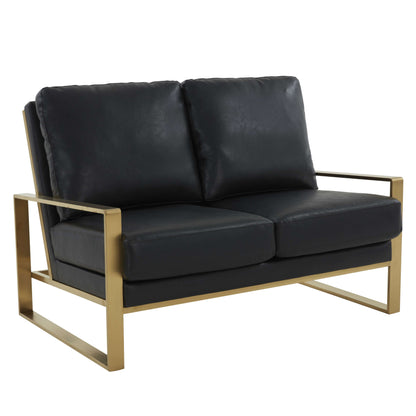 LeisureMod Leather Loveseat - Gold Frame - Black | Loveseats | Modishstore - 4