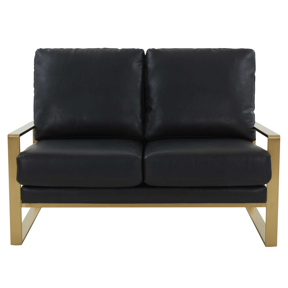 LeisureMod Leather Loveseat - Gold Frame - Black | Loveseats | Modishstore - 5