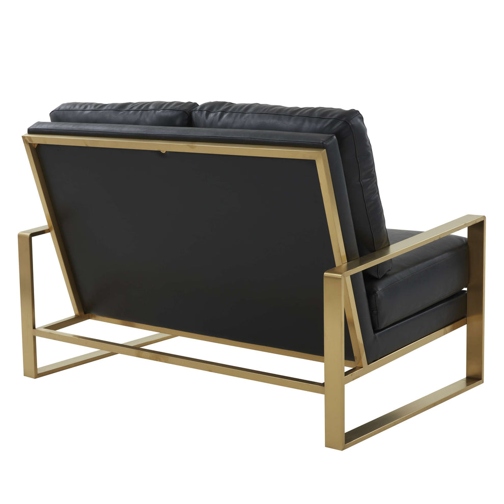 LeisureMod Leather Loveseat - Gold Frame - Black | Loveseats | Modishstore - 2