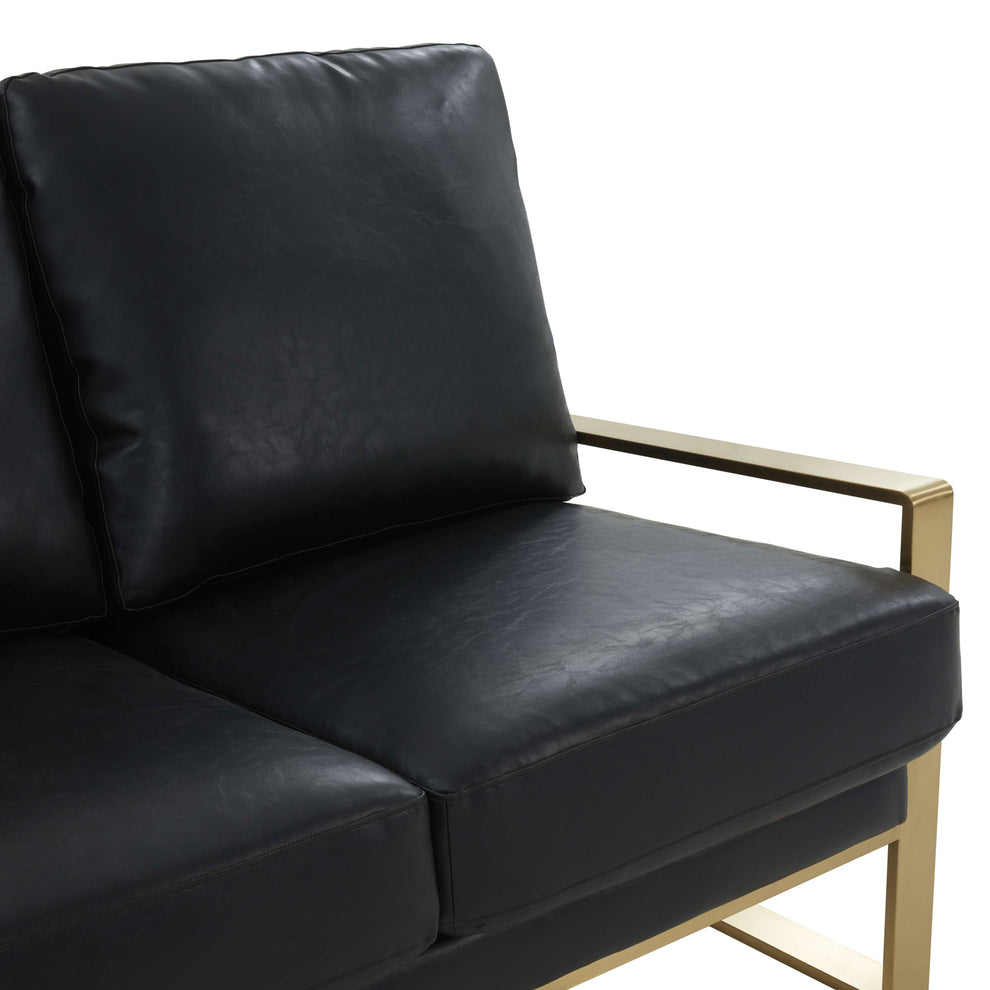 LeisureMod Leather Loveseat - Gold Frame - Black | Loveseats | Modishstore - 6