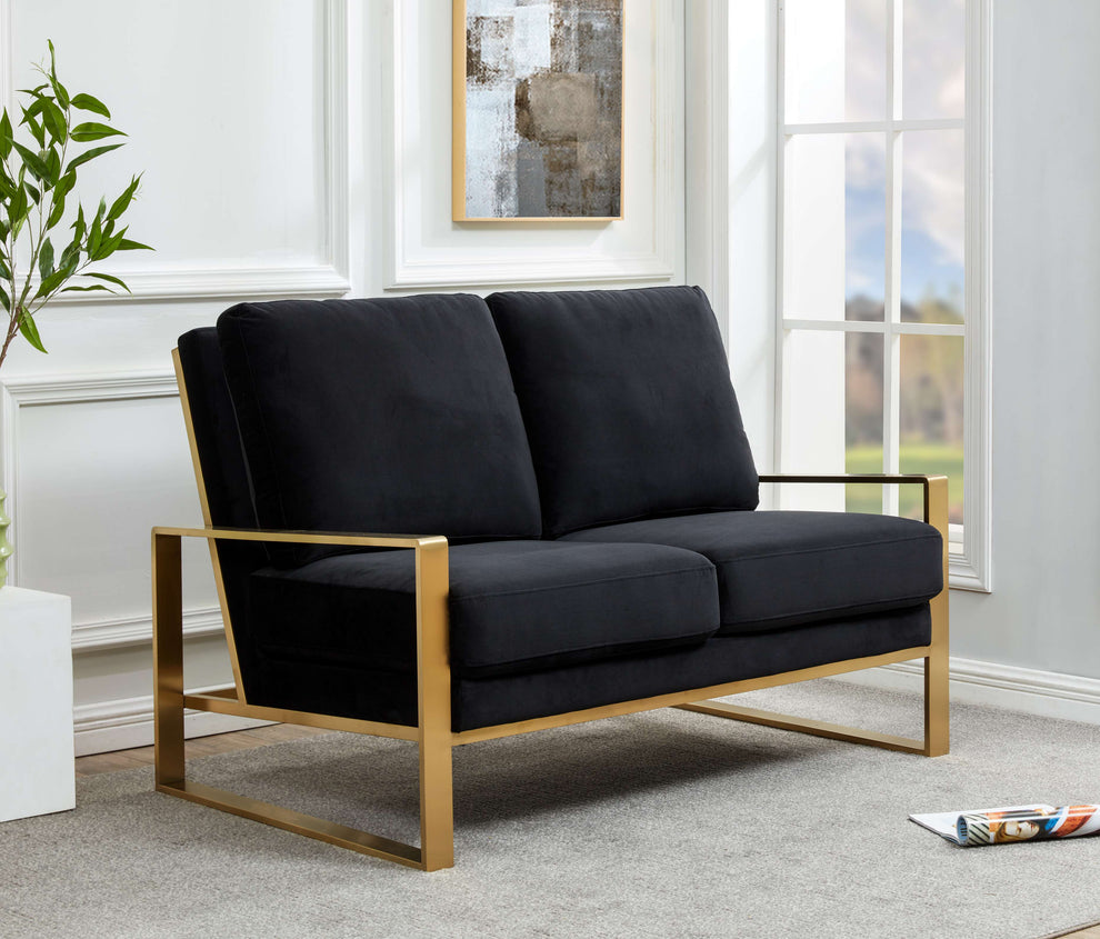 Leisuremod Jefferson Contemporary Modern Velvet Loveseat With Gold Frame | Loveseats | Modishstore - 8