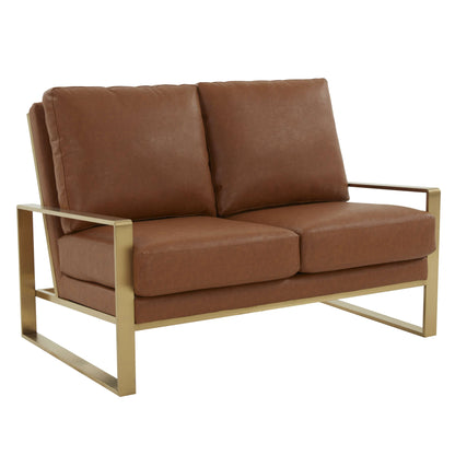 LeisureMod Leather Loveseat - Gold Frame - Black | Loveseats | Modishstore - 11