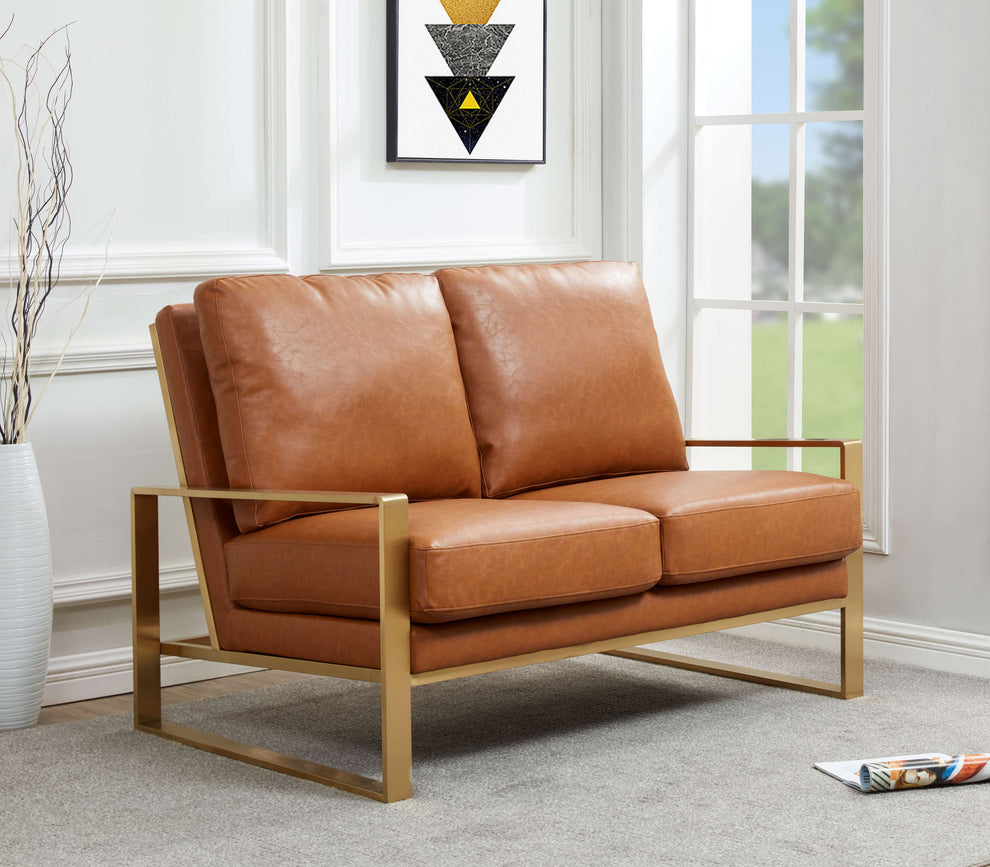 LeisureMod Leather Loveseat - Gold Frame - Black | Loveseats | Modishstore - 8