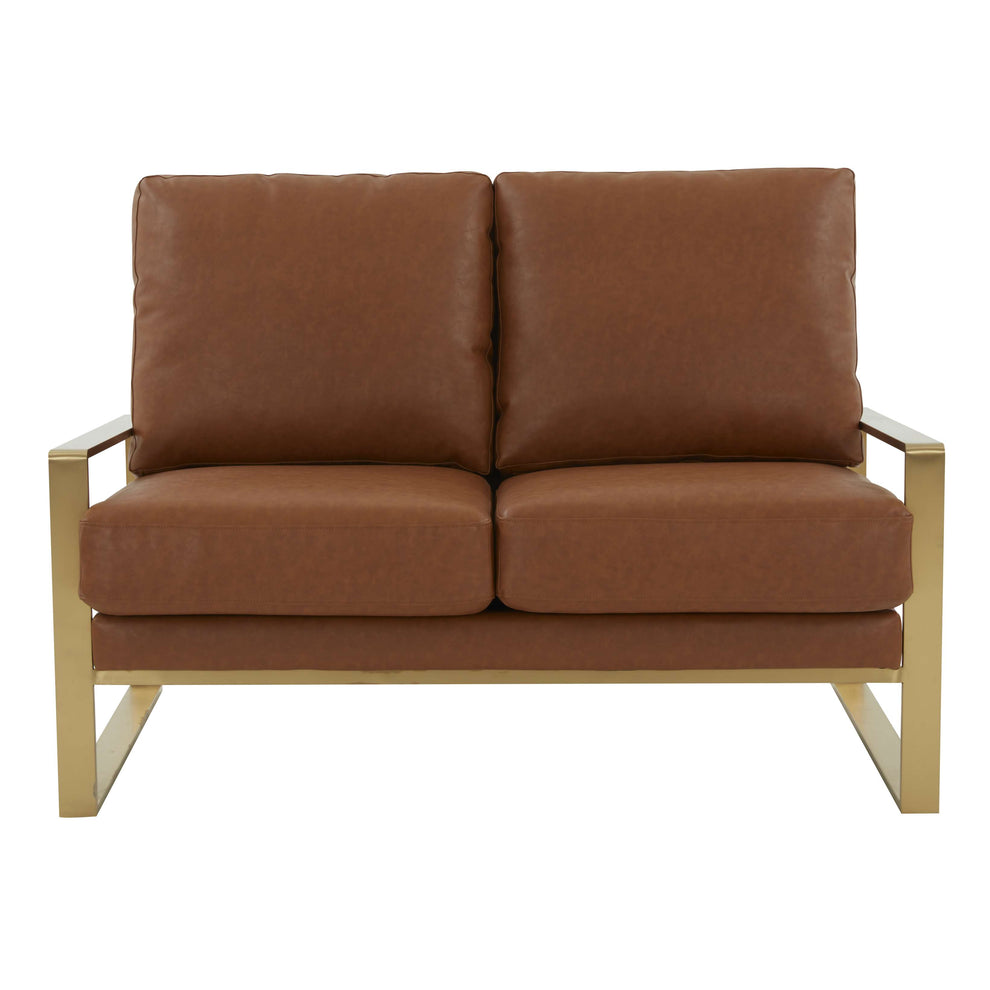 LeisureMod Leather Loveseat - Gold Frame - Black | Loveseats | Modishstore - 12