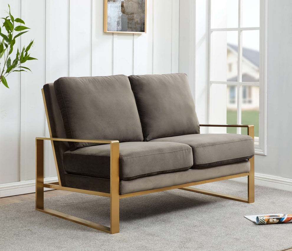 Leisuremod Jefferson Contemporary Modern Velvet Loveseat With Gold Frame | Loveseats | Modishstore - 14