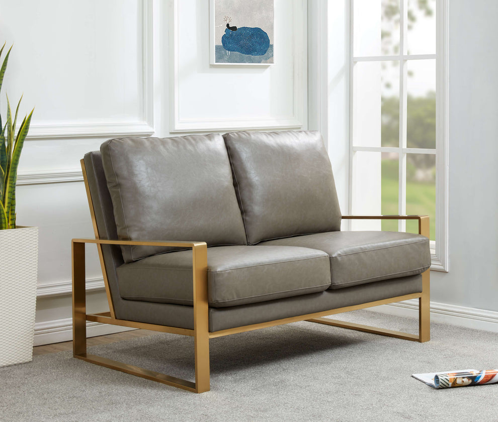 LeisureMod Leather Loveseat - Gold Frame - Black | Loveseats | Modishstore - 14