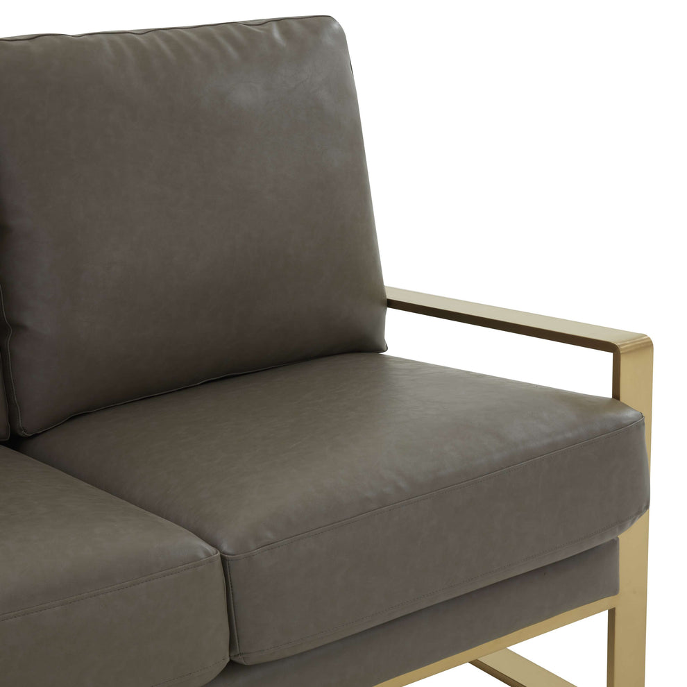 LeisureMod Leather Loveseat - Gold Frame - Black | Loveseats | Modishstore - 19