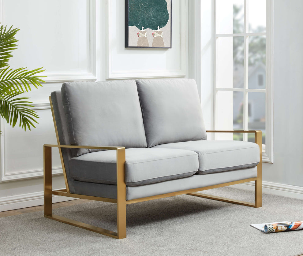Leisuremod Jefferson Contemporary Modern Velvet Loveseat With Gold Frame | Loveseats | Modishstore - 20
