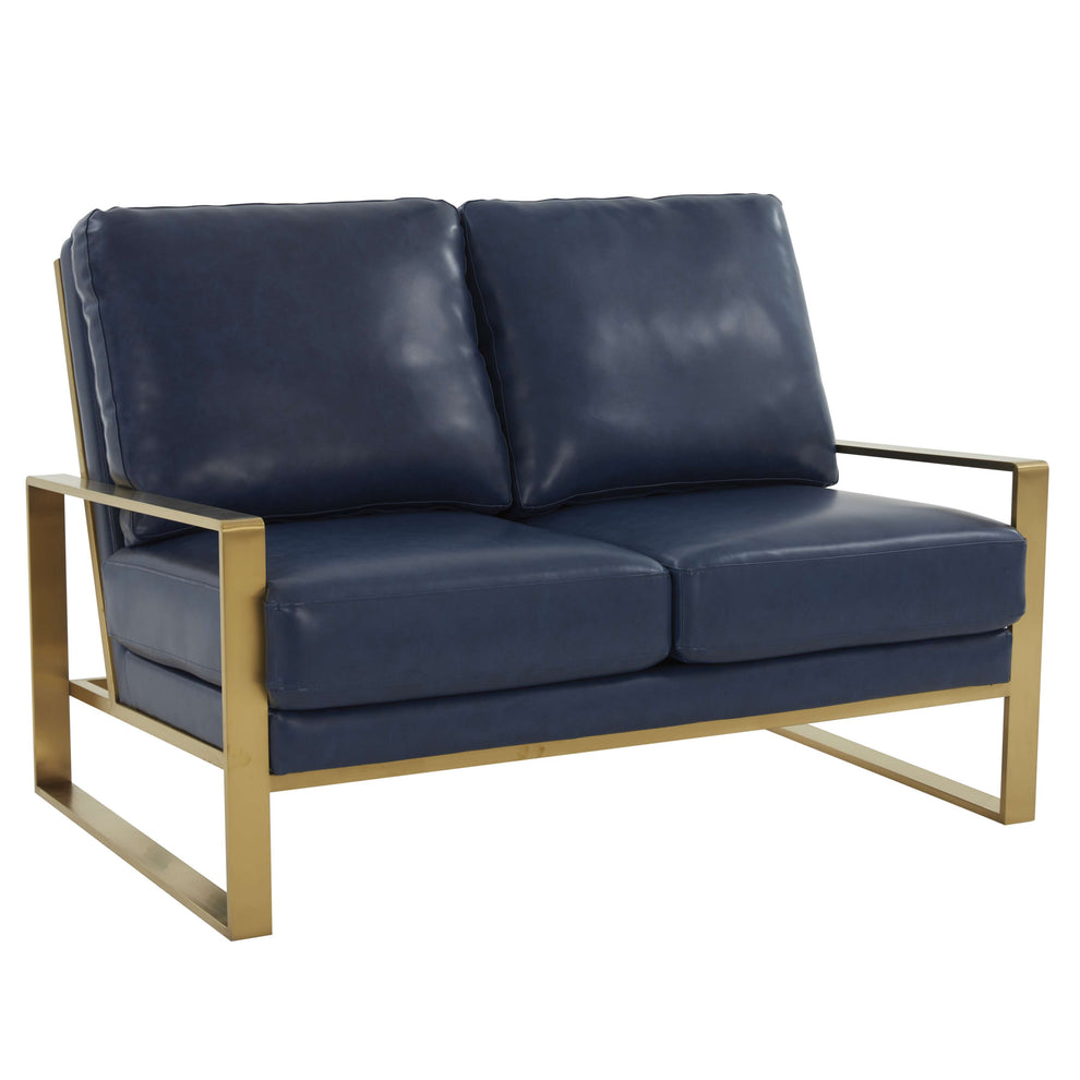 LeisureMod Leather Loveseat - Gold Frame - Black | Loveseats | Modishstore - 23