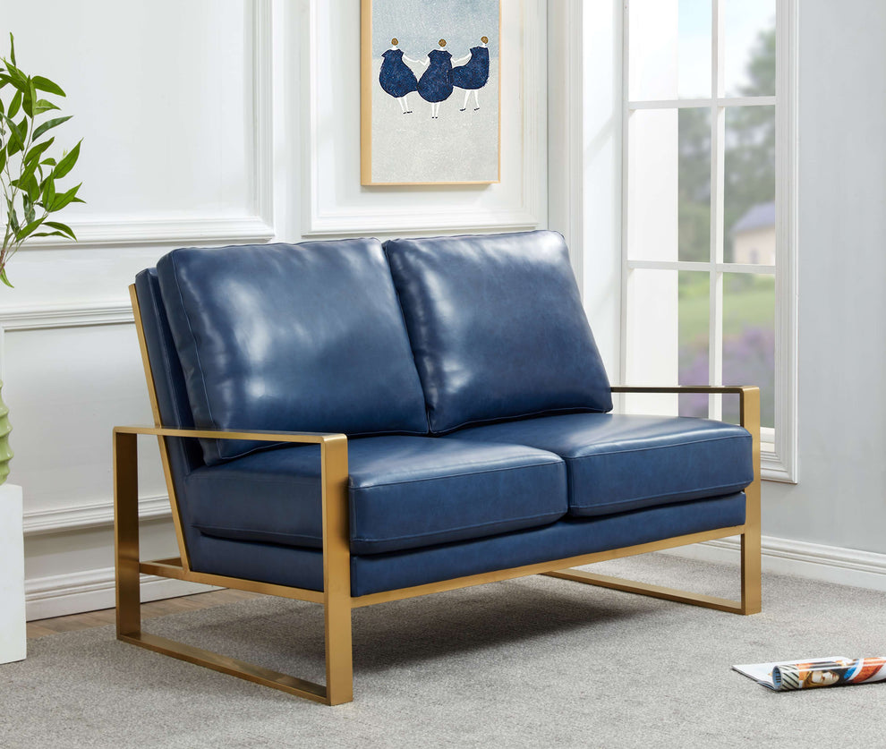 LeisureMod Leather Loveseat - Gold Frame - Black | Loveseats | Modishstore - 20