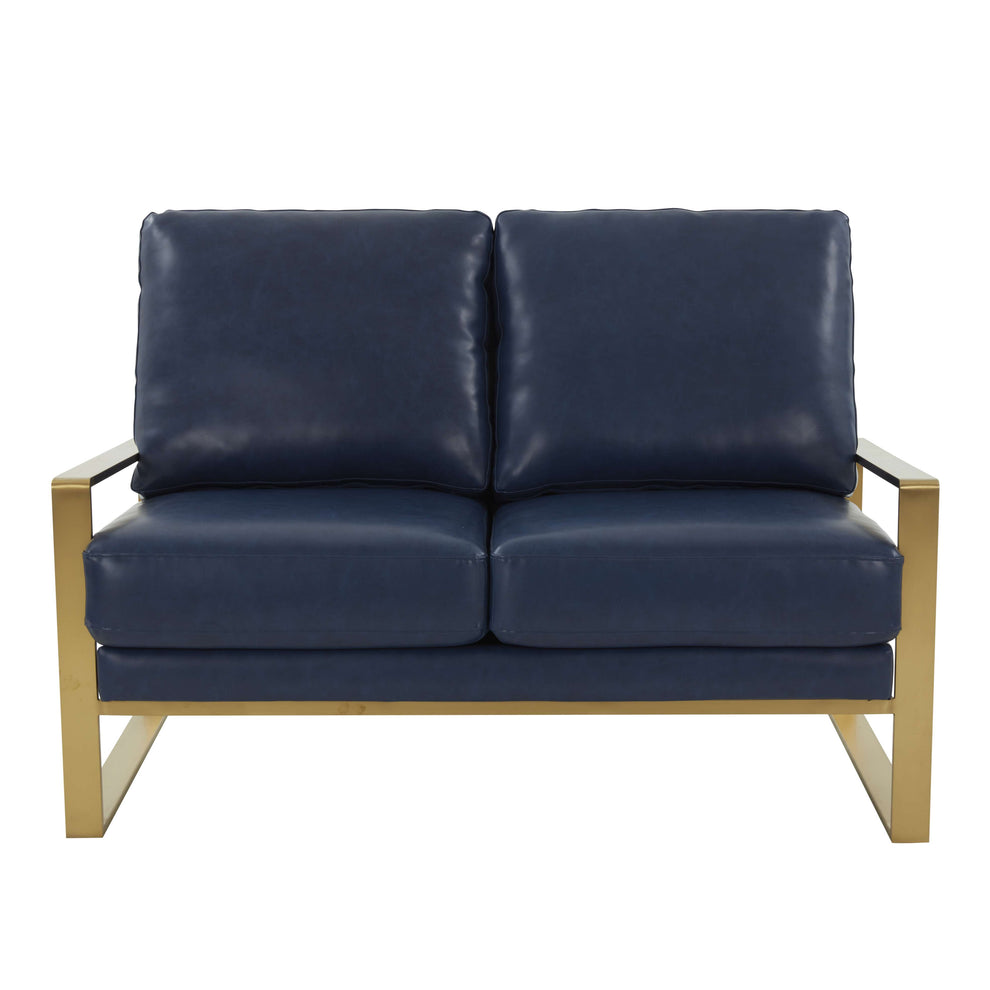 LeisureMod Leather Loveseat - Gold Frame - Black | Loveseats | Modishstore - 24