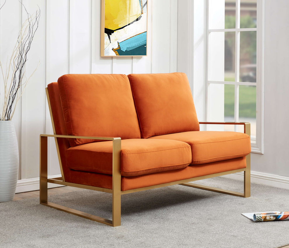 Leisuremod Jefferson Contemporary Modern Velvet Loveseat With Gold Frame | Loveseats | Modishstore - 26