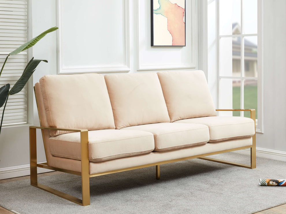 LeisureMod Jefferson Contemporary Modern Design Velvet Sofa With Gold Frame. | Sofas | Modishstore