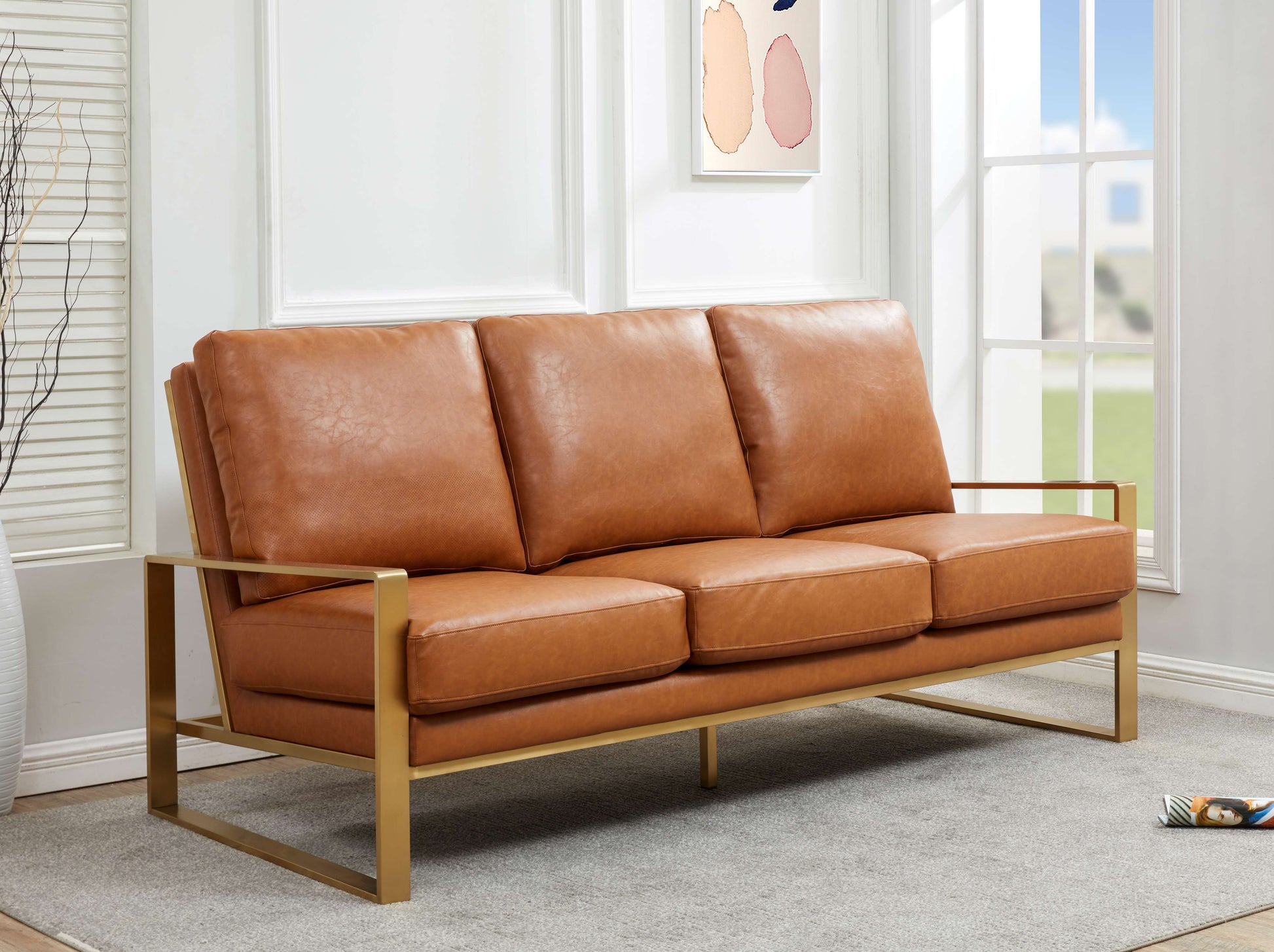 LeisureMod Jefferson Modern Design Leather Sofa With Gold Frame | Sofas | Modishstore - 8