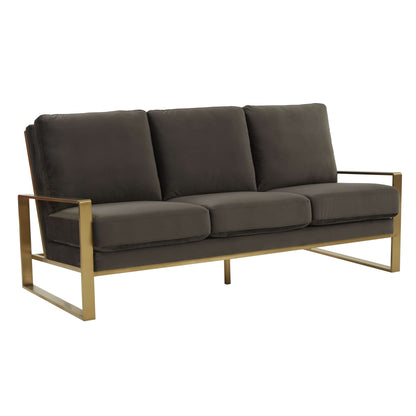 LeisureMod Jefferson Contemporary Modern Design Velvet Sofa With Gold Frame. | Sofas | Modishstore - 18