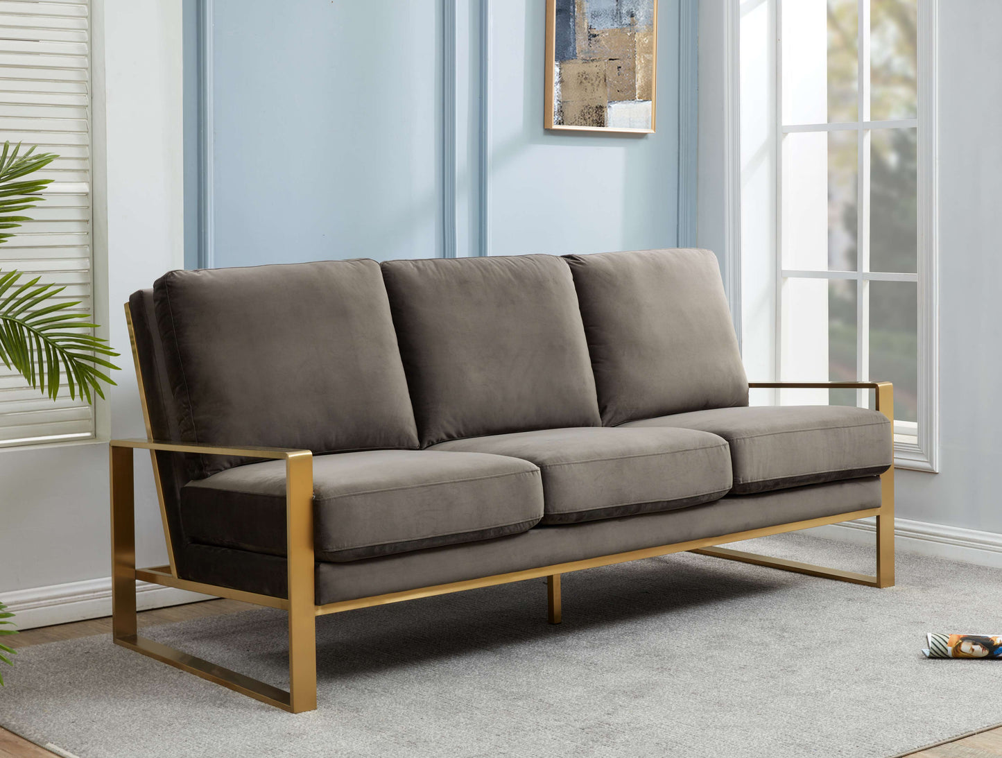 LeisureMod Jefferson Contemporary Modern Design Velvet Sofa With Gold Frame. | Sofas | Modishstore - 21