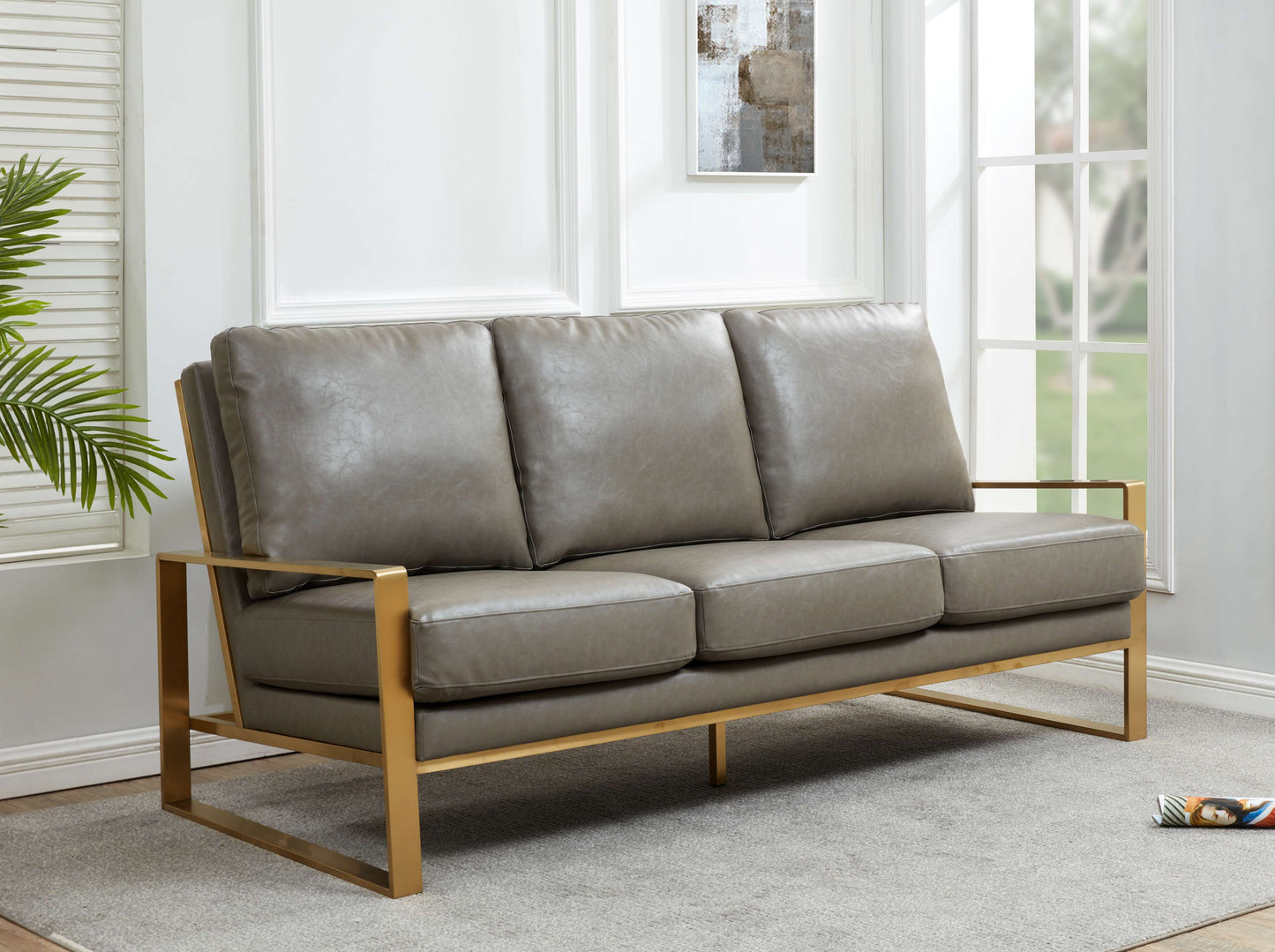 LeisureMod Jefferson Modern Design Leather Sofa With Gold Frame | Sofas | Modishstore - 15
