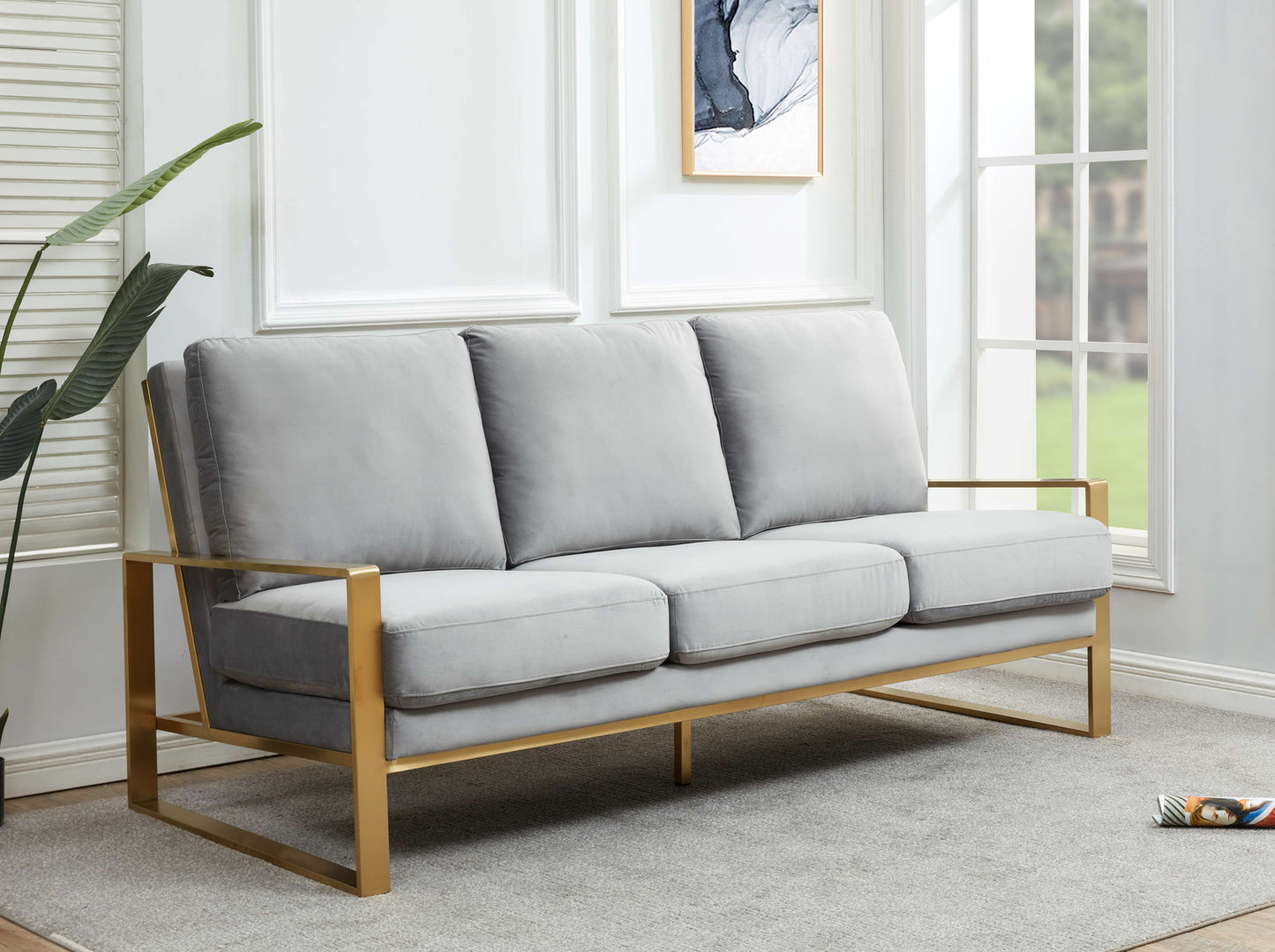 LeisureMod Jefferson Contemporary Modern Design Velvet Sofa With Gold Frame. | Sofas | Modishstore - 28