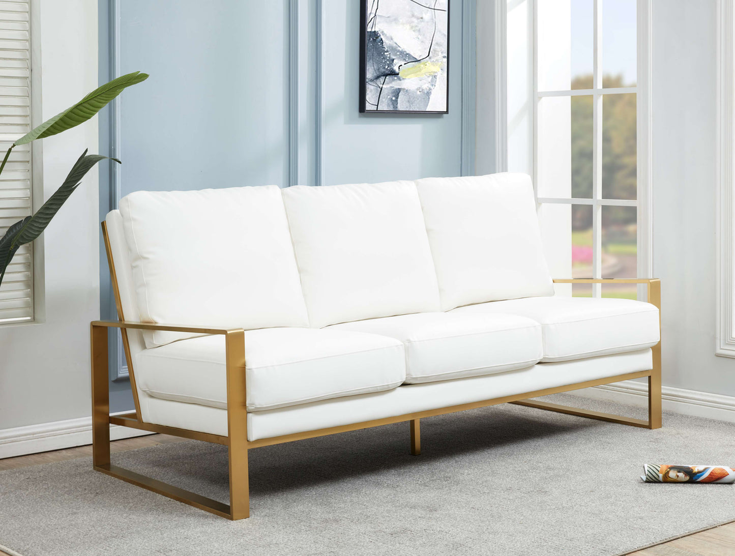 LeisureMod Jefferson Modern Design Leather Sofa With Gold Frame | Sofas | Modishstore - 22