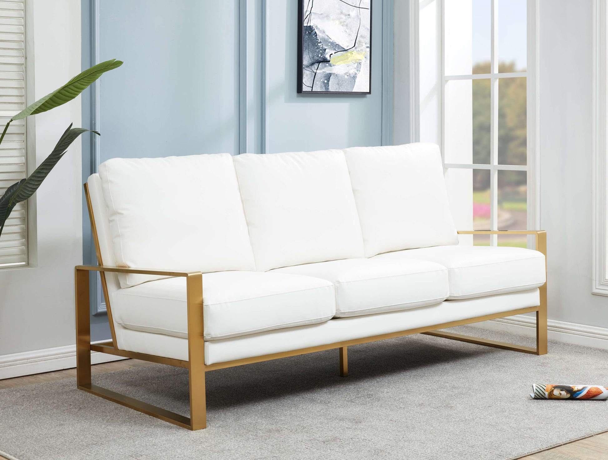 LeisureMod Jefferson Modern Design Leather Sofa With Gold Frame | Sofas | Modishstore - 22