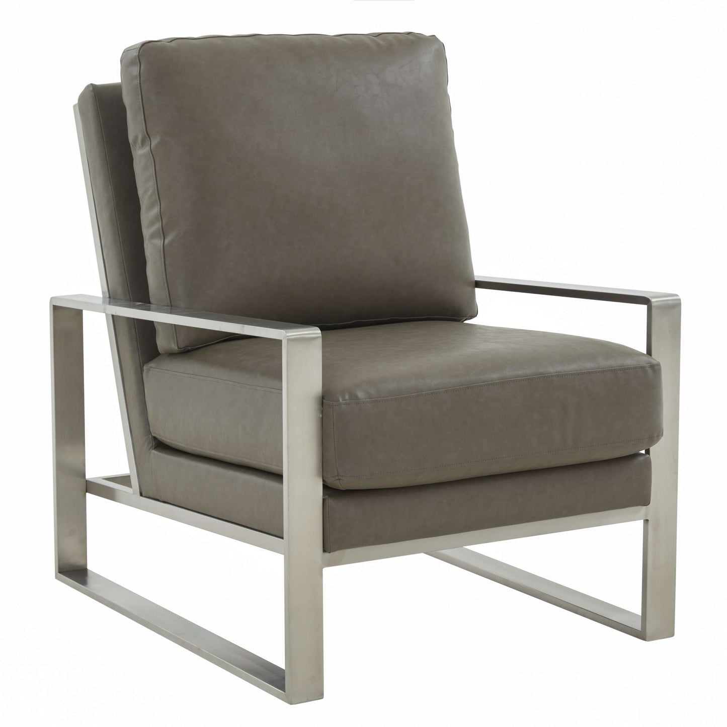 LeisureMod Jefferson Leather Modern Design Accent Armchair With Elegant Silver Frame | Armchairs | Modishstore - 17