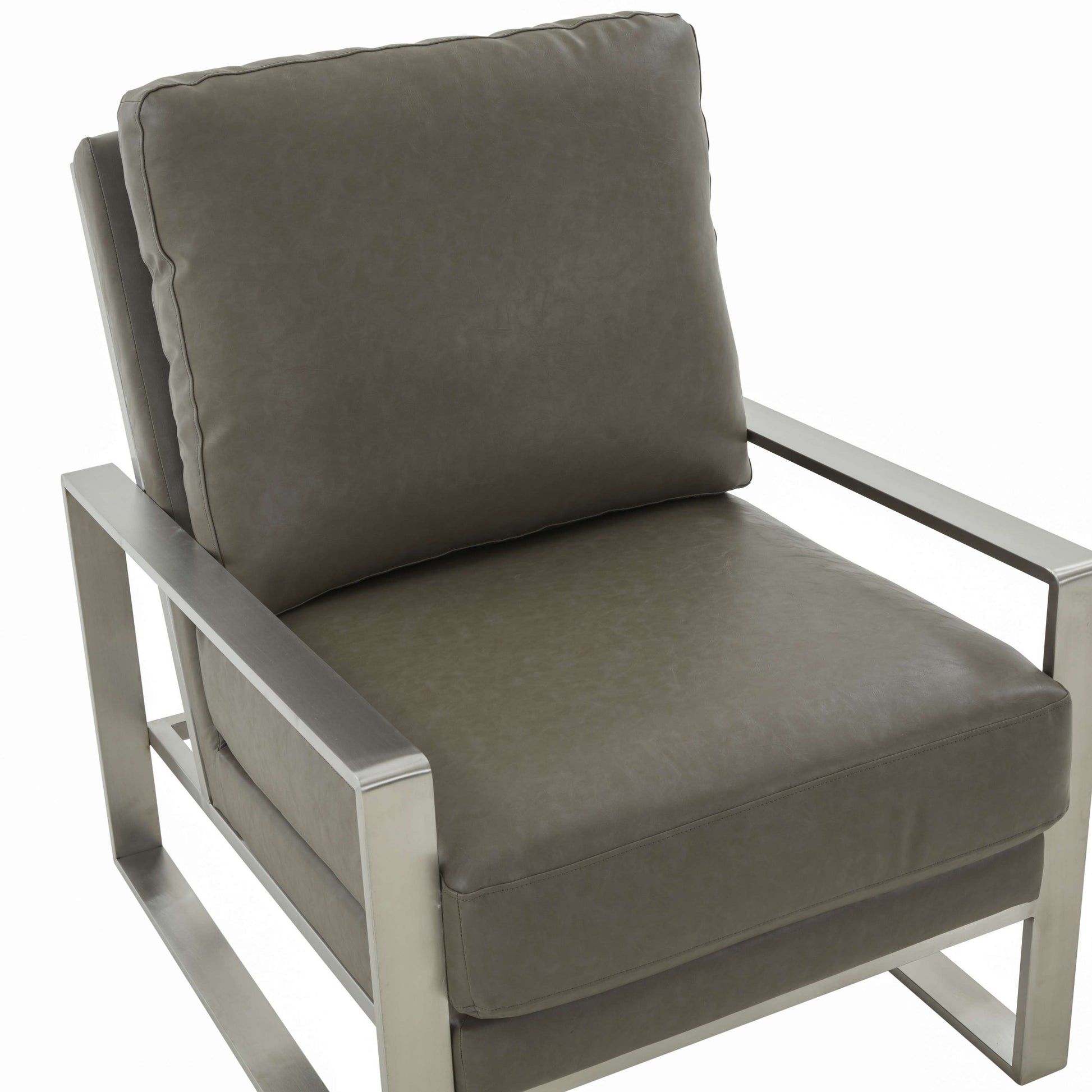 LeisureMod Jefferson Leather Modern Design Accent Armchair With Elegant Silver Frame | Armchairs | Modishstore - 19