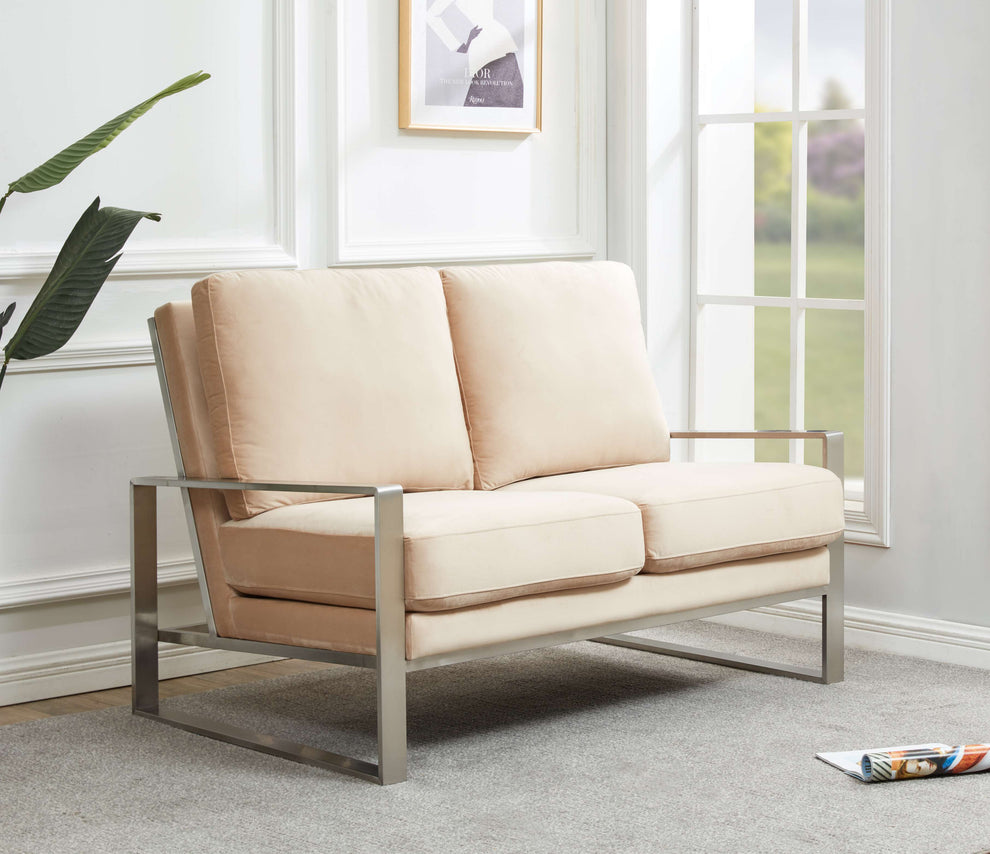 Leisuremod Jefferson Contemporary Modern Velvet Loveseat With Silver Frame | Loveseats | Modishstore
