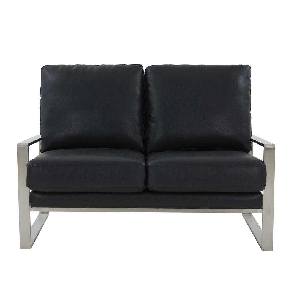 Leisuremod Jefferson Contemporary Modern Faux Leather Loveseat With Silver Frame | Loveseats | Modishstore - 6