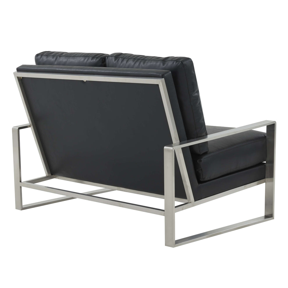 Leisuremod Jefferson Contemporary Modern Faux Leather Loveseat With Silver Frame | Loveseats | Modishstore - 3