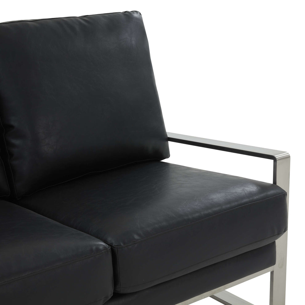 Leisuremod Jefferson Contemporary Modern Faux Leather Loveseat With Silver Frame | Loveseats | Modishstore - 2