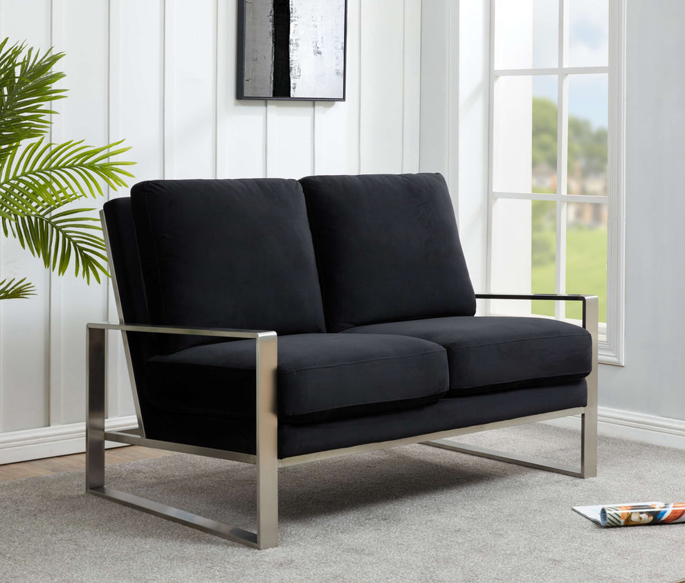 Leisuremod Jefferson Contemporary Modern Velvet Loveseat With Silver Frame | Loveseats | Modishstore - 8