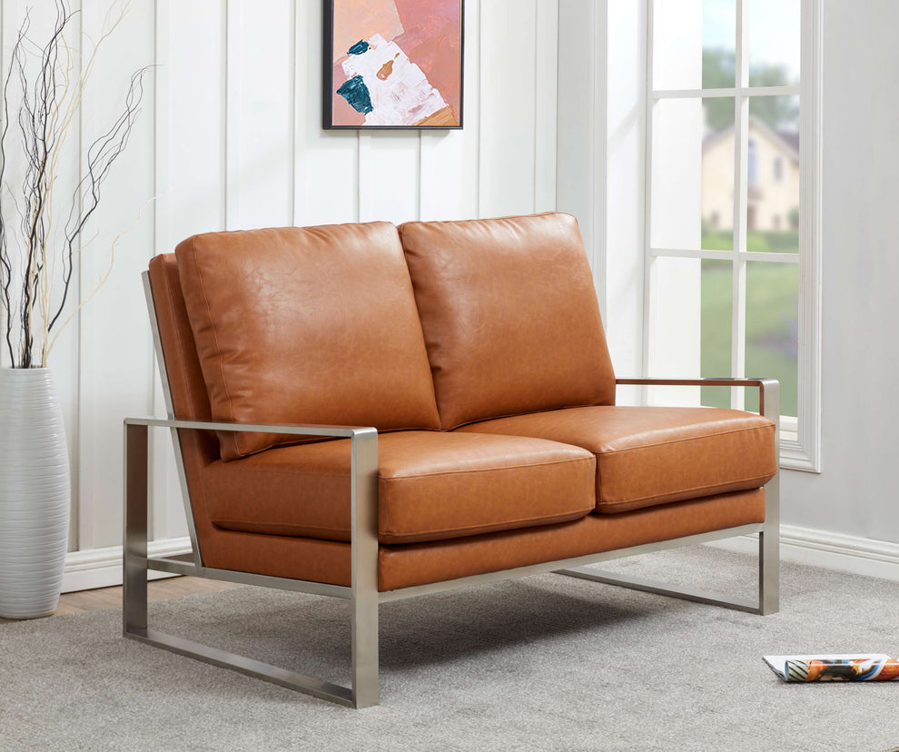Leisuremod Jefferson Contemporary Modern Faux Leather Loveseat With Silver Frame | Loveseats | Modishstore - 8