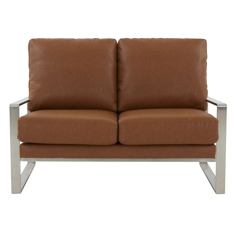Leisuremod Jefferson Contemporary Modern Faux Leather Loveseat With Silver Frame | Loveseats | Modishstore - 12