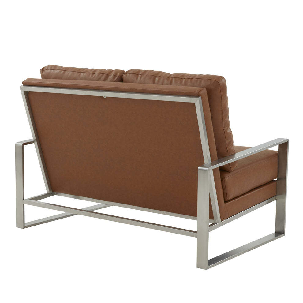 Leisuremod Jefferson Contemporary Modern Faux Leather Loveseat With Silver Frame | Loveseats | Modishstore - 9