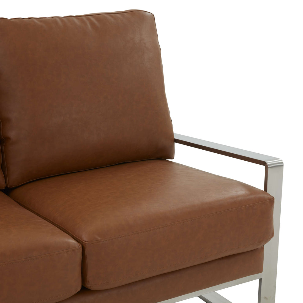 Leisuremod Jefferson Contemporary Modern Faux Leather Loveseat With Silver Frame | Loveseats | Modishstore - 13