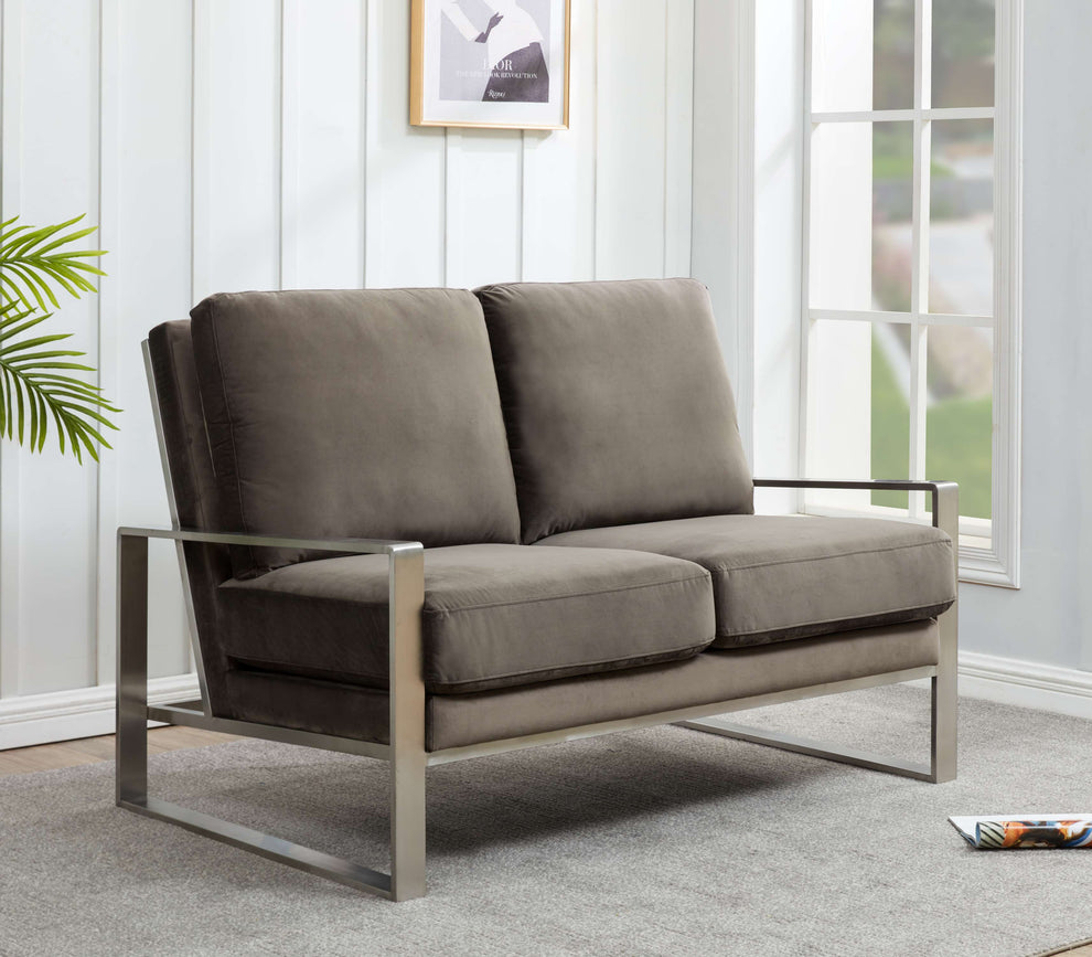 Leisuremod Jefferson Contemporary Modern Velvet Loveseat With Silver Frame | Loveseats | Modishstore - 14